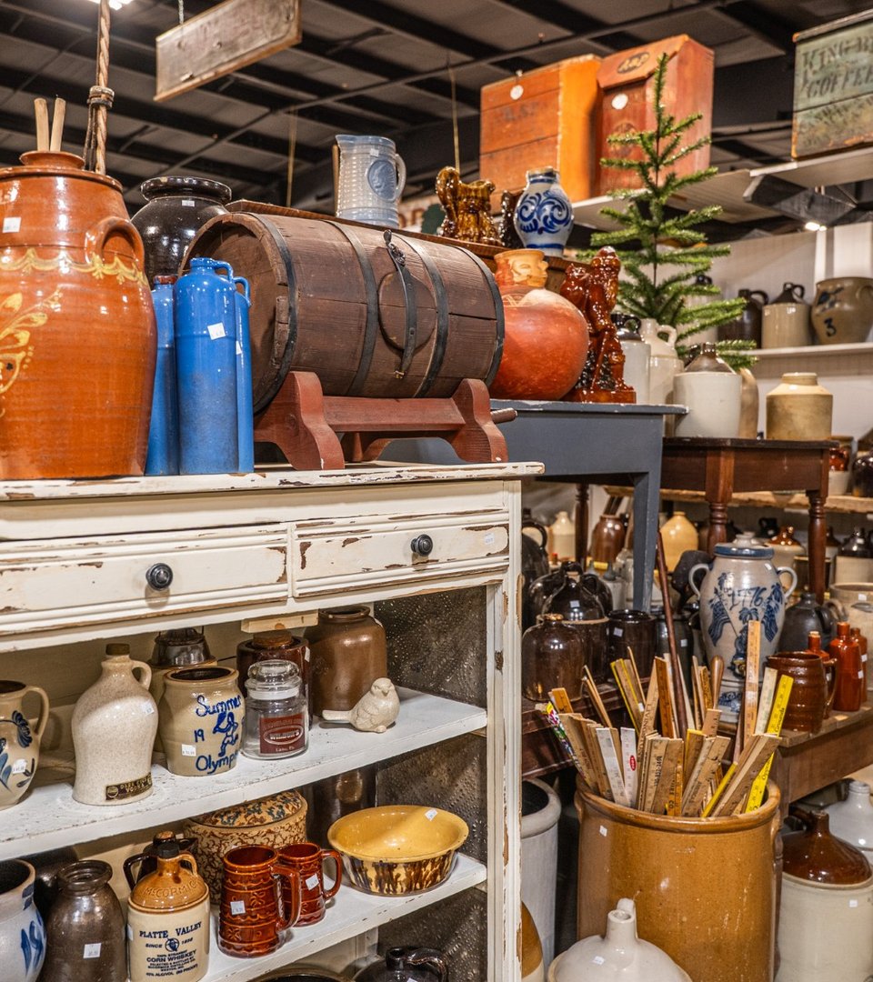 Vintage furniture and collectibles in the single owner antique section at Ohio's Market Berlin
