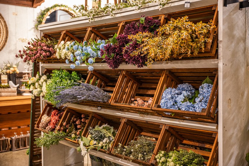Lifelike artificial flowers and faux bouquets at Ohio's Market Berlin in Berlin, OH