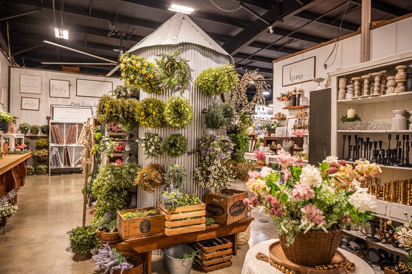 Faux seasonal florals and artificial greenery at Ohio's Market Berlin in Amish Country