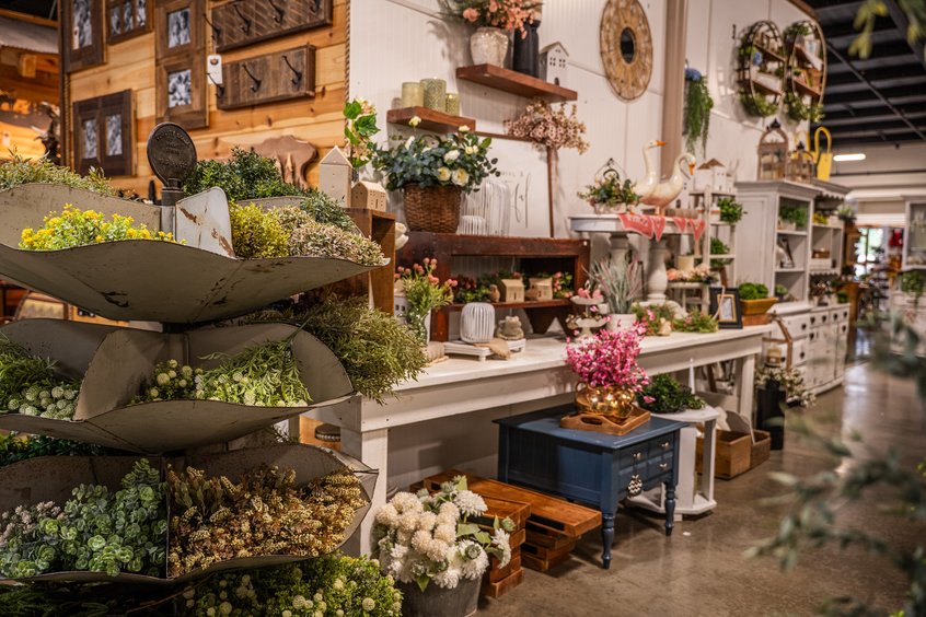 Hand-arranged faux flowers at the Berlin, OH market in Amish Country