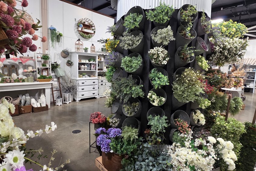 Hand-arranged faux flowers at the Berlin, OH market in Amish Country