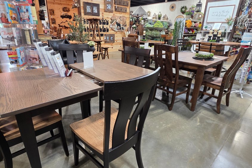 Solid-wood dining table and chairs at Ohio's Market Berlin in Berlin, OH