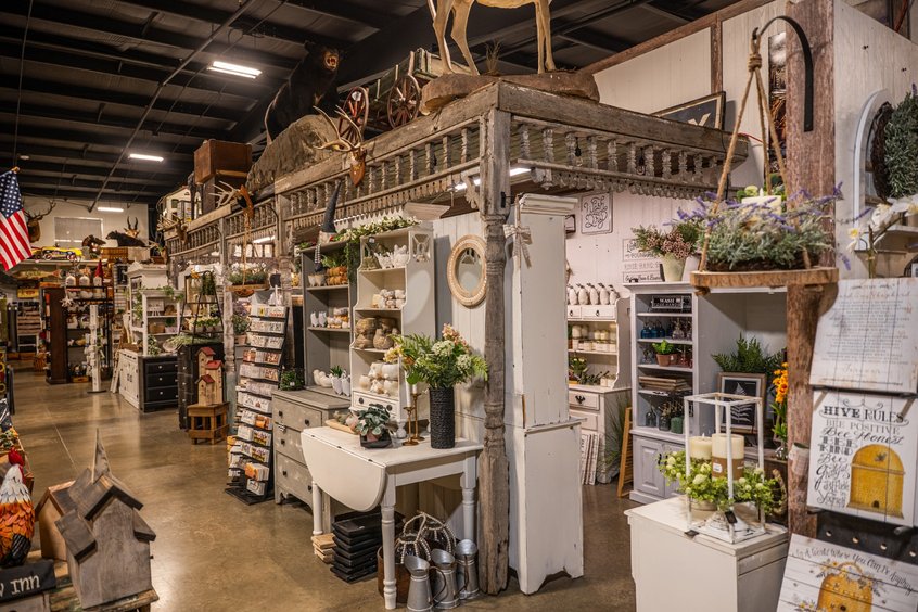 Artificial plants and floral accents at Ohio's Market Berlin in Holmes County