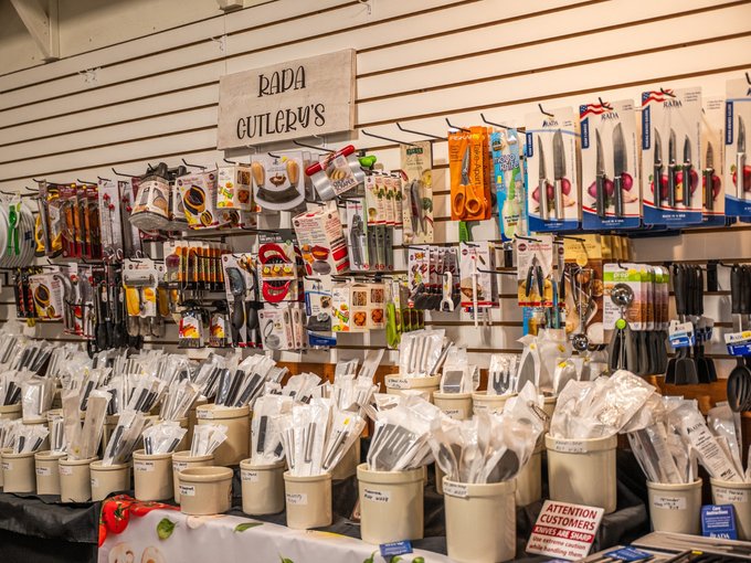 Home cooks browsing kitchen tools at Ohio's Market Berlin in Holmes County, OH