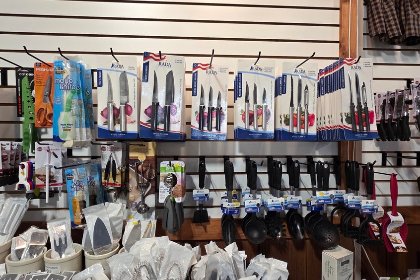 Bakeware and kitchen gadgets at the Berlin, OH market in Amish Country