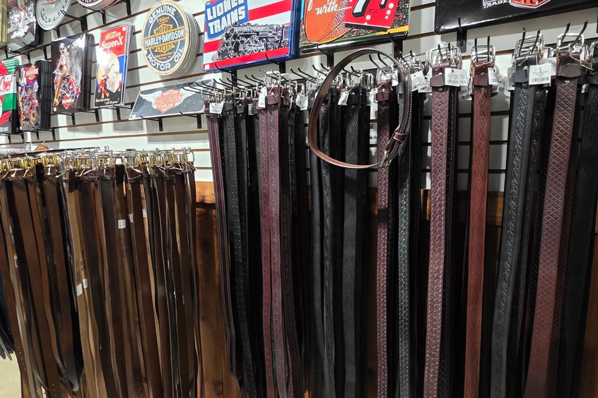 Belts, wallets, and leather goods at Ohio's Market Berlin in Berlin, OH