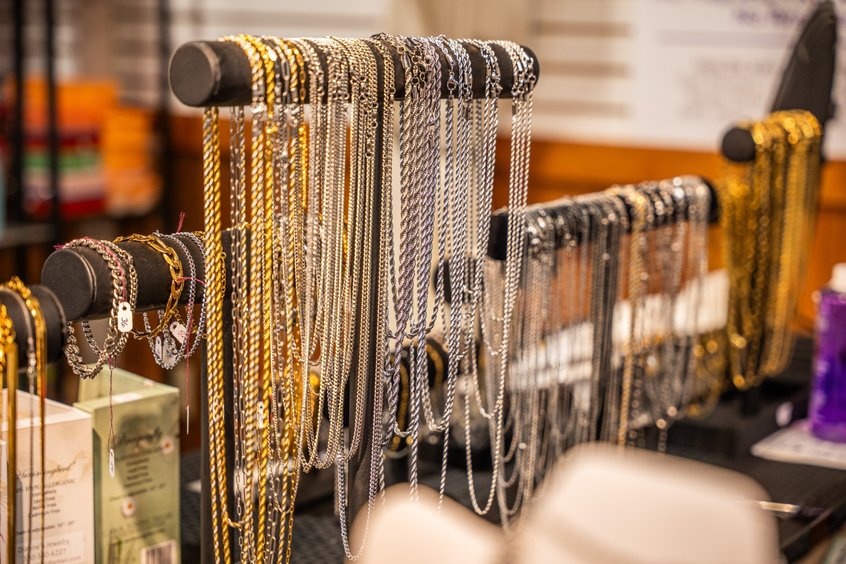 Fine and fashion jewelry in a vendor case at Ohio's Market Berlin in Berlin, OH