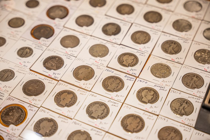 Collectible coins and currency at Ohio's Market Berlin in Amish Country