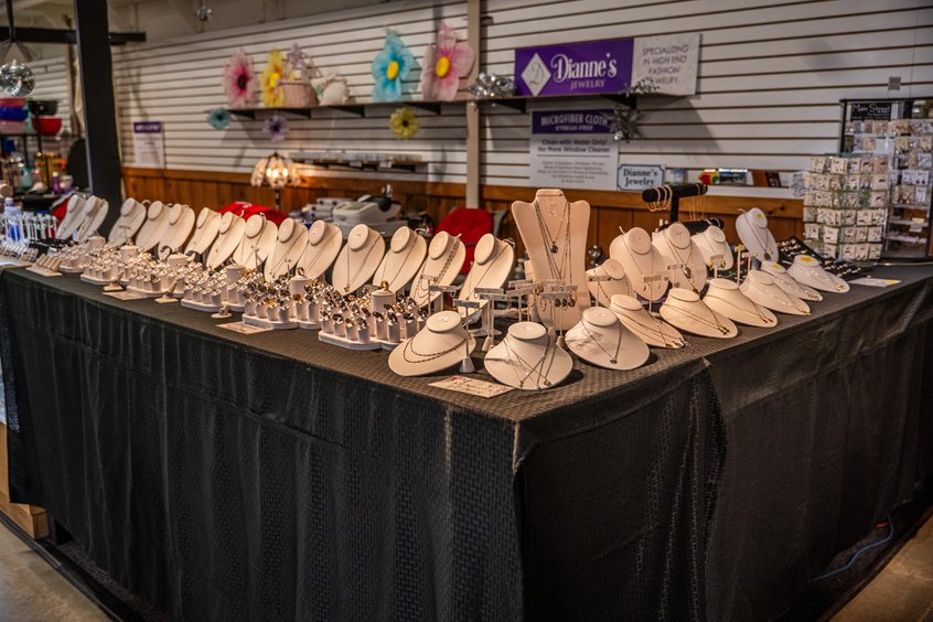 Rings and necklaces on display at Ohio's Market Berlin in Holmes County