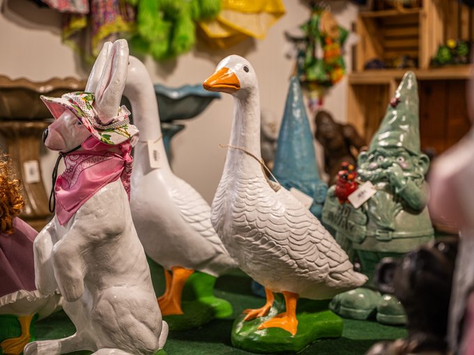 Seasonal rotating outdoor accents and garden pieces at Ohio's Market Berlin in Amish Country