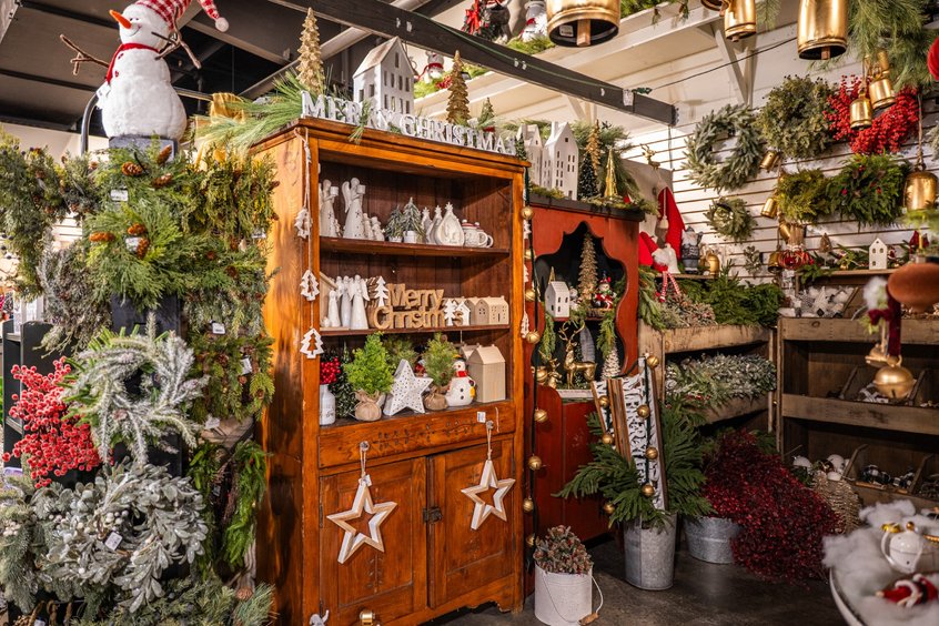 Artificial plants and floral accents at Ohio's Market Berlin in Holmes County